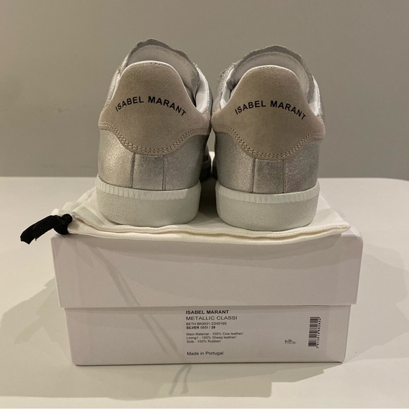 Isabel Marant Beth Sneaker in Metallic Silver Leather sz 39 New in Box - Picture 5 of 9